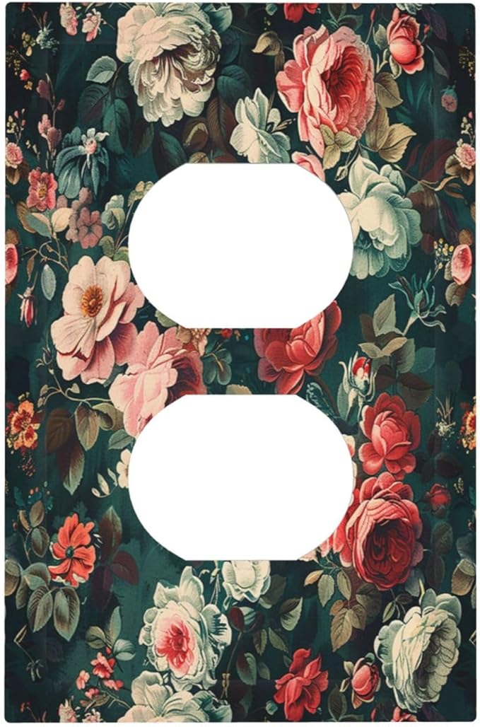 Outlet Covers Baroque Vintage Peony Flower Floral 1 Gang Duplex Wall Plate Decorative Switch Plates Electrical Receptacle Faceplate Light Switch Cover for Bedroom Farmhouse Decor