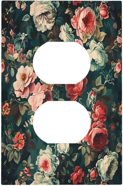 Outlet Covers Baroque Vintage Peony Flower Floral 1 Gang Duplex Wall Plate Decorative Switch Plates Electrical Receptacle Faceplate Light Switch Cover for Bedroom Farmhouse Decor