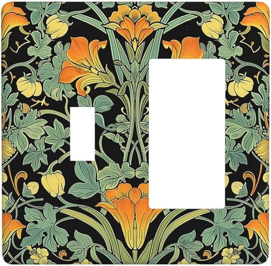 Outlet Covers William Morris Vintage Floral Green Yellow 1 Toggle 1 Rocker Combination Decorative Wall Plate Electrical Switch Plates Light Switch Cover Plate for Bedroom Home Decor