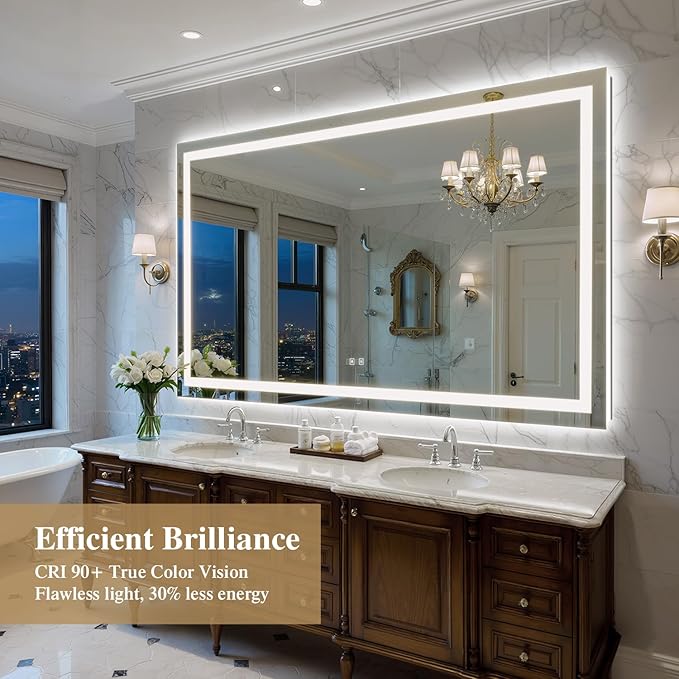 72X40 Inch LED Bathroom Mirror with Lights, Frontlit+ Backlit Bathroom Vanity Mirror for Wall, Ultra-Clear Tempered Glass, Shatter-Proof, Anti-Fog and Memory Function, ETL Listed