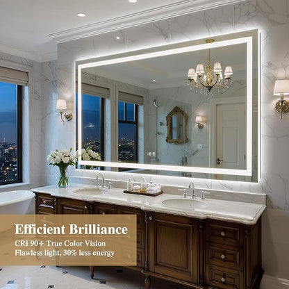 72X40 Inch LED Bathroom Mirror with Lights, Frontlit+ Backlit Bathroom Vanity Mirror for Wall, Ultra-Clear Tempered Glass, Shatter-Proof, Anti-Fog and Memory Function, ETL Listed