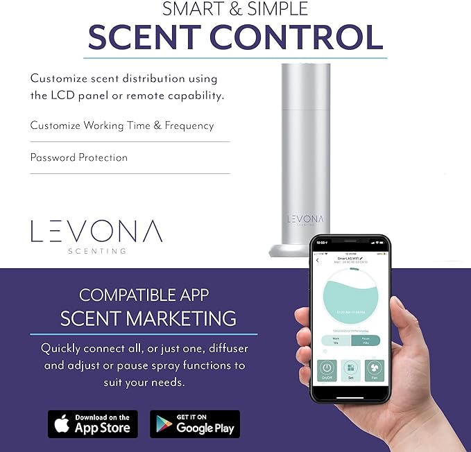 Levona Scent Waterless Diffuser - Essential Oil Aroma Smart Plug-in, Portable Scent Machine for Residential Space & Hotel, Covers 1000sqft - Acasa1000, Brushed Silver (With 120ml Oil & Cleaning Cloth)
