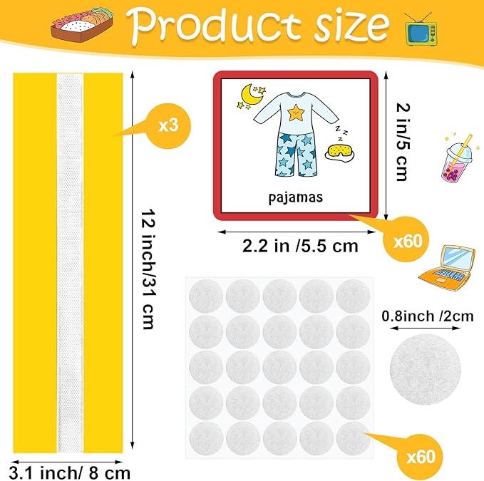 Geyee 60 Pcs Visual Schedule Cards Daily Routine Chart Visual Planner Cards Bulk for Autism Learning Materials Asperger's ADHD Home Education Behavioral Tool(Yellow)