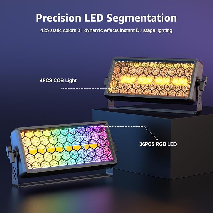 Retro Stage Light 120W - 4 COB + 36 RGB LED Wall Washer Bar DMX512,Uplights for Events, Monochrome/Mixed Colors for DJ Concert, Wedding Halloween Party, Xmas, Club