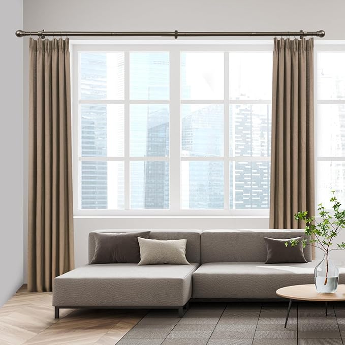 Curtain Rods for Windows 16 to 48 Inches, Curtain Rod Max Adjustable Length of 60 IN, 1" Diameter Drapery Rods Round Finials, Brown, Pack of 2