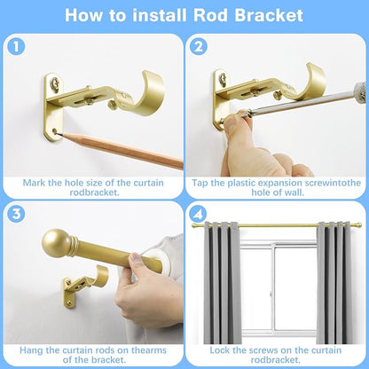 Curtain Rods for Windows 16 to 92 Inches, Curtain Rod Max Adjustable Length of 104 IN, 1" Diameter Drapery Rods Round Finials, Warm Gold, Pack of 1