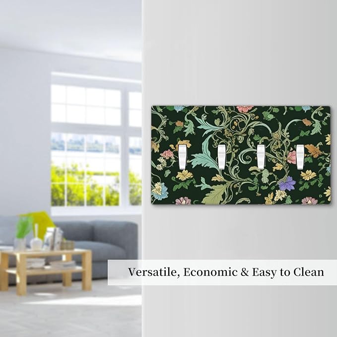 Decorative Light Switch Cover Plate Vintage Green Leaf Plant Rustic Pink Flower 4 Gang Wall Plate Oversized Quad Toggle Switch Cover Plate Jumbo Faceplate for Home Decor
