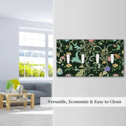 Decorative Light Switch Cover Plate Vintage Green Leaf Plant Rustic Pink Flower 4 Gang Wall Plate Oversized Quad Toggle Switch Cover Plate Jumbo Faceplate for Home Decor