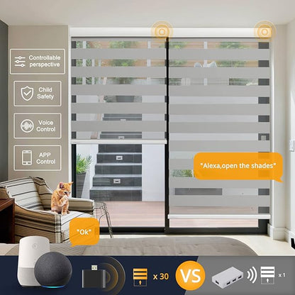 Motorized Blinds with Remote, Cordless Automatic Zebra Shades, Smart Blind for Windows, Grey, 28 x 72