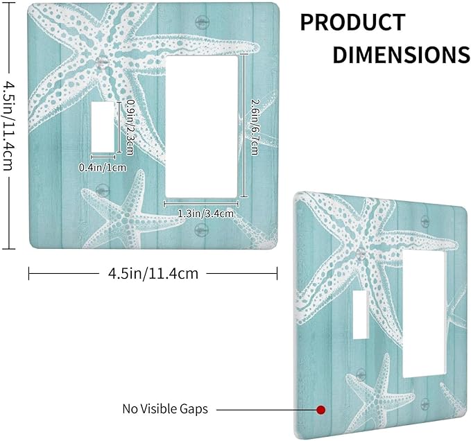 Decorative Outlet Covers Starfish Teal Wood Board Nautical 2 Gang Light Switch Cover Plate Single Toggle 1 Rocker Wall Plates for Electrical Outlets Switch Plate Covers for Bedroom Home Decor
