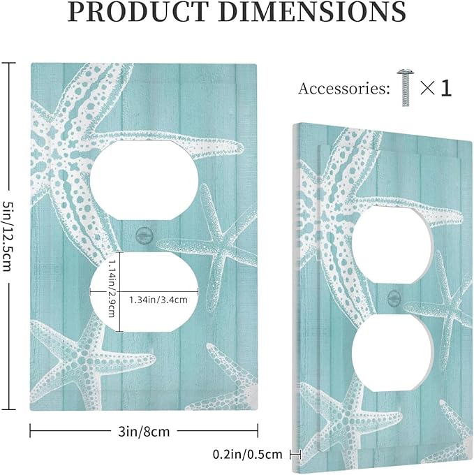 Decorative Outlet Covers Starfish Teal Wood Board Nautical 1 Gang Duplex Light Switch Cover Plate Unique Wall Plates for Electrical Outlets Switch Plate Covers for Bedroom Home Decor