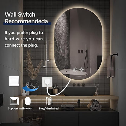 Niccy Oval LED Bathroom Vanity Mirror, 48x30inch Frameless Backlit Mirror with Light, Smart Anti-Fog Waterproof Mirror with Memory Function Dimmable Lighted Mirror