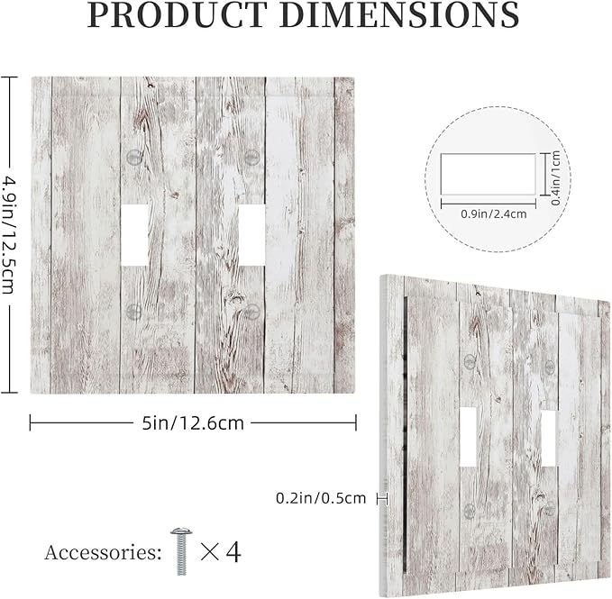 Decorative Switch Plates Rustic Vintage White Wood Grain 2 Gang Double Toggle Outlet Light Switch Cover Wall Plate Electrical Faceplate for Farmhouse Home Decor