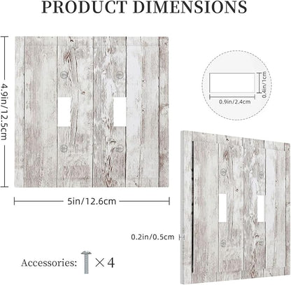 Decorative Switch Plates Rustic Vintage White Wood Grain 2 Gang Double Toggle Outlet Light Switch Cover Wall Plate Electrical Faceplate for Farmhouse Home Decor