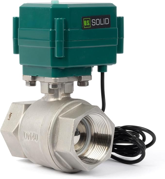 U.S. Solid 1-1/2" Smart Motorized Ball Valve - Remote App Mobile Control Stainless Steel Electrical Ball Valve with Manual Switch, 5V DC USB Connection