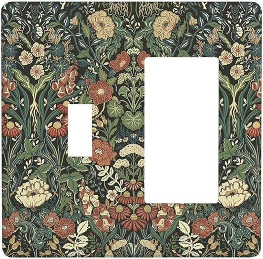 Outlet Covers Vintage Dark Floral William Morris Green Flower 1 Toggle 1 Rocker Combination Decorative Wall Plate Electrical Switch Plates Light Switch Cover Plate for living Room Home