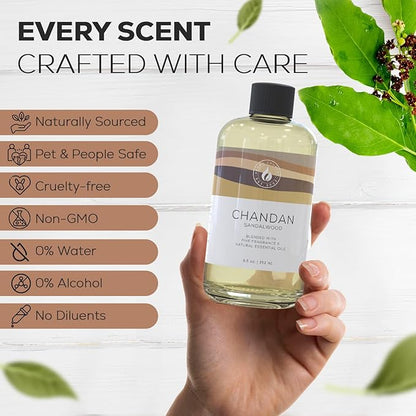 Aroma Country Chandan Diffuser Oil - Luxury Essential Oils for Diffuser Refill & Air Freshener Room Spray - Long-Lasting & Natural Home Fragrance, Sandalwood Scented Oil for Diffusers (8.5 Fl. oz)