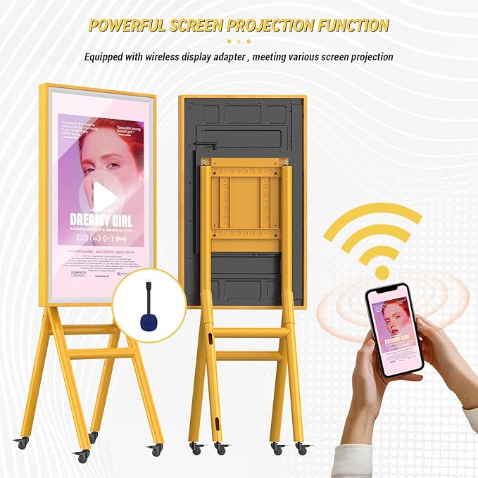 MWE Mobile Digital Signage Display 43in,Portable UHD Touchscreen Advertising Display Kiosk Poster App Publishing,Photo Booth Standby Series Screen Mirroring (Touch Screen, Wooden, 43in)