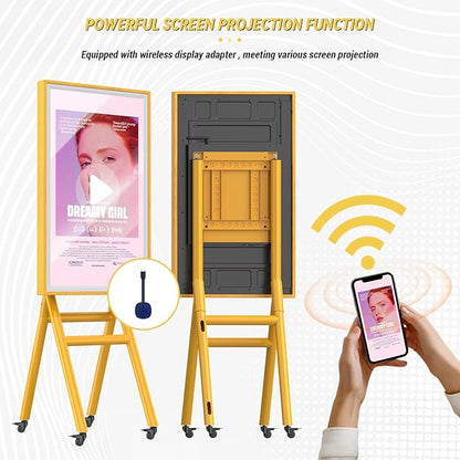 MWE Mobile Digital Signage Display 43in,Portable UHD Touchscreen Advertising Display Kiosk Poster App Publishing,Photo Booth Standby Series Screen Mirroring (Touch Screen, Wooden, 43in)