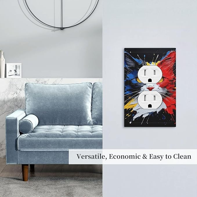 Decorative Outlet Covers Colorful Doodle Cute Funny Black Red White Cat 1 Gang Duplex Light Switch Cover Plate Wall Plates for Electrical Outlets Switchplate Faceplate