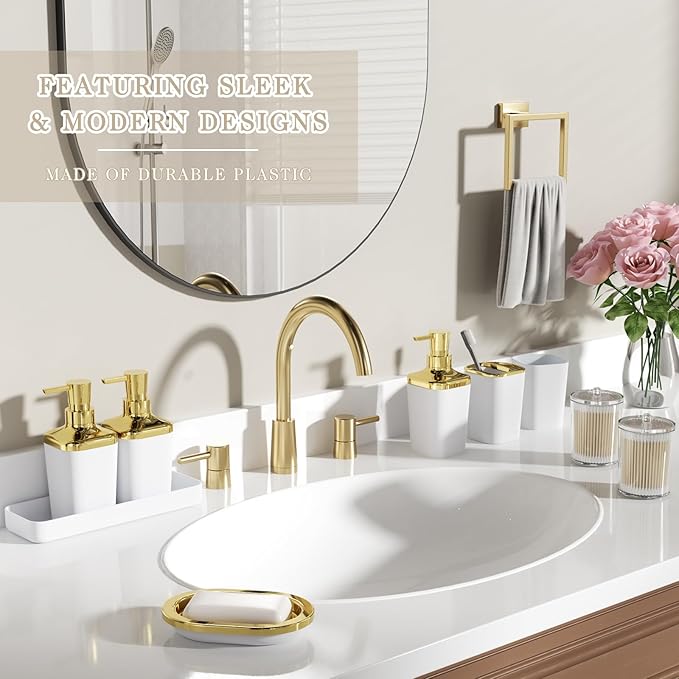Bathroom Accessory Set, 11PC Bathroom Set, White Bathroom Accessories, Bathroom Accessories Set with Trash Can, 3PC Soap Dispensers and Toilet Brush
