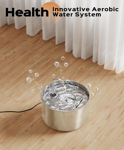 Stainless Steel Cat Water Fountain: Pet Fountains Indoor Metal Automatic Dispenser Cat Waterer Bowls Dog Faucet Bottle Pets 24/7 Running Watering for Drinking Quiet Pump with 1 Filter