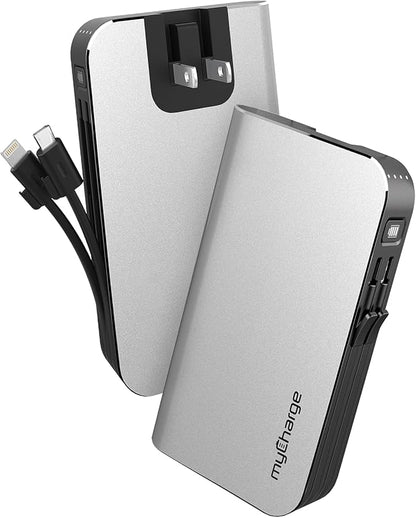 myCharge Portable Charger with Wall Plug – 10050mAh Fast Charging – Power Bank for iPhone, Samsung, Android & More - External Battery Pack Portable Charger with Built-in Cables (Lightning + Micro USB)