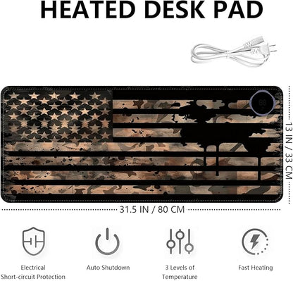 Heated Mouse Pad with 3 Levels Heated & 3 Hours Auto Shut-Off Mouse Pad for Warming Hands in Office Home, 31.5" x 13"Large Safe Desk Mat Hand Warmer，Vintage Flag