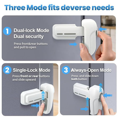 2 Pack Dual Mode Fridge Locks, Upgraded Child Proof Refrigerator Lock with Sticky Adhensive Pads, Durable ABS Freezer Door Latch to Keep Door Closed, No Tools Need or Drill (White)