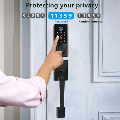 Smart Front Door Lock Handle Set, Keypad Door Lock with Handles, Fingerprint Keyless Entry Smart Locks Handle Kit, Electronic Smart Deadbolt with Auto Lock, Code, APP for Home, Apartment