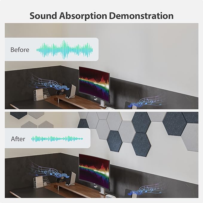 12 Pack Acoustic Panels Self Adhesive Sound Proof Foam, High Density Sound Acoustic Foam Panel, 12X10.23X0.4 Inch Hexagon Wall Panels in Home,Office,Reccording Room,Studio(Beige)