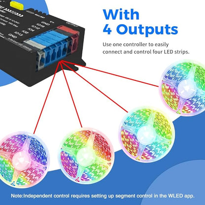 GLEDOPTO Elite 4 Channel ESP32 WLED LED Strip Light Controller Ethernet WiFi Dual Control Sound Reactive UART Energy Save Relay 20A Pluggable Fuse Level Shifter WS2811/12 SK6812 WS2815 Addressable LED