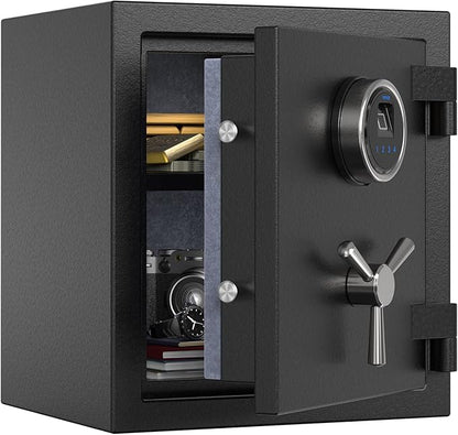 RPNB Deluxe Biometric Fireproof Safe Box,Digital Fingerprint Fireproof Waterproof Safe with Touch Screen,Removable Shelf and 3 Spoke Handle,Home Safes for Cash Documents Jewelry,0.84 Cubic Feet
