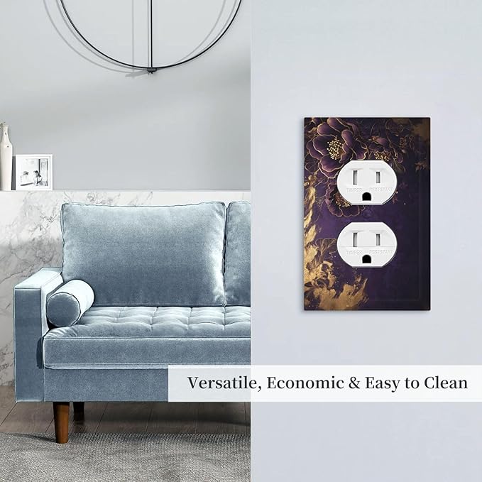 Decorative Outlet Covers Vintage Purple Peony Gold Leaf Flowers Floral 1 Gang Duplex Light Switch Cover Plate Wall Plates Electrical Switchplate Face Plate for Bedroom Decor