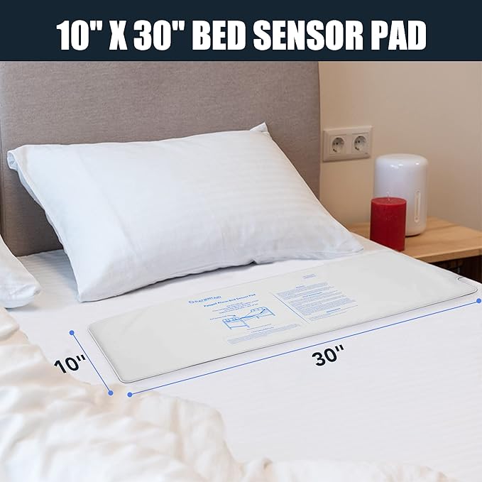 Patient Aid Patient Wireless Bed Alarm 10"x30" Mattress Pad with Motion Sensor, 3 Chime and Mounting Options, AC Adapter, Fall Prevention System for Seniors - Bed Alarms for Elderly - Mailbox Alert