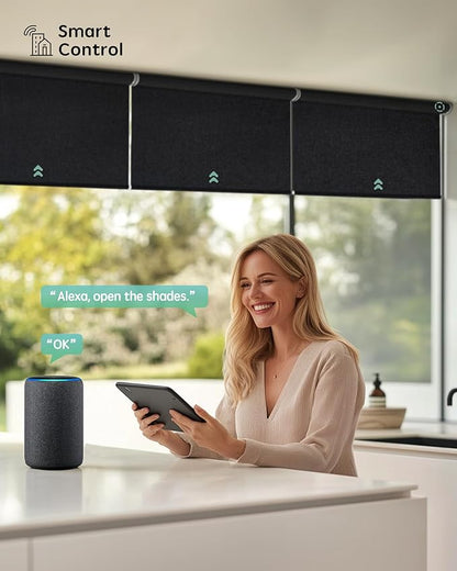 Yoolax Smart Coupled Roller Shades Compatible with Alexa Google, Motorized Blinds with Remote Blackout Coupled Roller Shades for X-Large Windows, Custom Size (XL Coupled-Black)