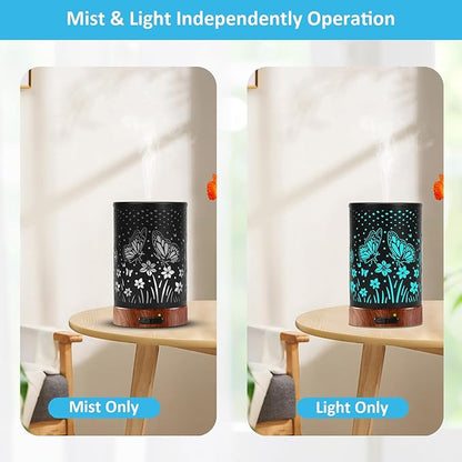 Essential Oil Diffuser - 150ML Metal Aromatherapy Diffuser for Essential Oils with 7 Colors Lights Gifts for Mom Auto Shut-Off & Ultrasonic Cool Mist Diffuser, Ambience for Home