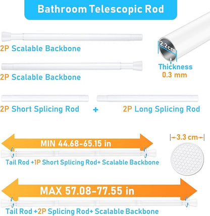 2 Pack White Tension Curtain Rod 42-73 Inch Shower Rod 7/8" Shower Curtain Rod Adjustable Spring Curtain Rods No Drilling Spring Rod Shower Curtain Tension Rod for Bathroom Windows Doorways