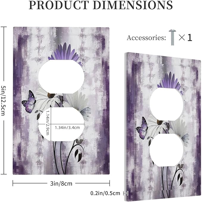 Purple Daisy White Floral Butterfly Flowers 1 Gang Duplex Receptacle Switch Wall Plate Decorative Switchplate Outlet Covers Electrical Plug Cover Faceplate for Bathroom Home Decor 5 X 3 IN