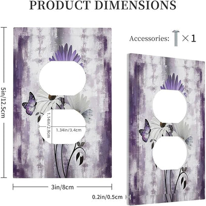 Purple Daisy White Floral Butterfly Flowers 1 Gang Duplex Receptacle Switch Wall Plate Decorative Switchplate Outlet Covers Electrical Plug Cover Faceplate for Bathroom Home Decor 5 X 3 IN