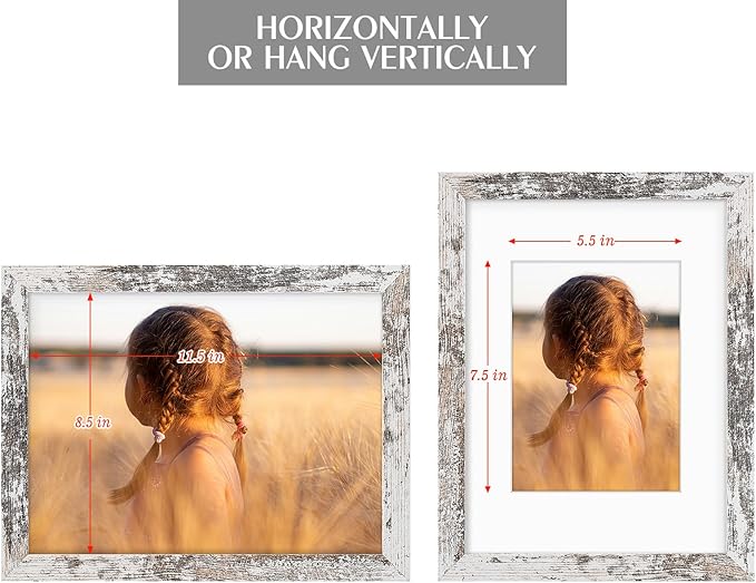 Golden State Art, 9x12 Picture Frame with Mat for 6x8 - High Definition Glass Wall Mounting Horizontal Vertical Display (Weathered White, 1 Pack)