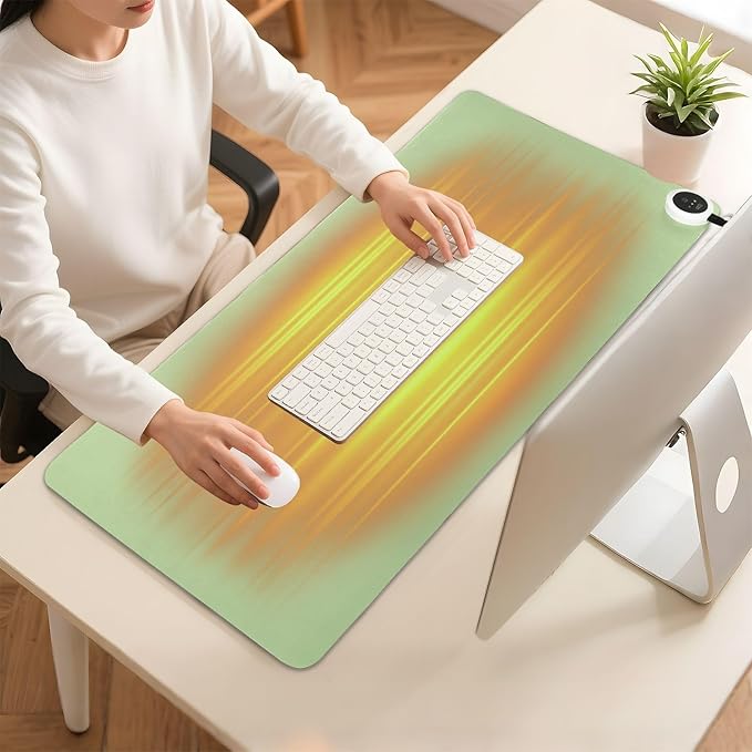 Green Heated Desk Pad Mouse Pad 31.5x13 Inch PU Leather Desk Mat with 3 Heat Levels Large Mouse Gaming Computer Laptop Mat