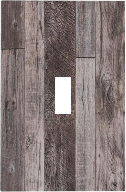 Decorative Light Switch Cover Rustic Dark Grey Wood Retro Country Wooden 1 Gang Single Toggle Device Electrical Faceplate Switchplates Decorator Outlet Wall Plate for Farmhouse Cabin