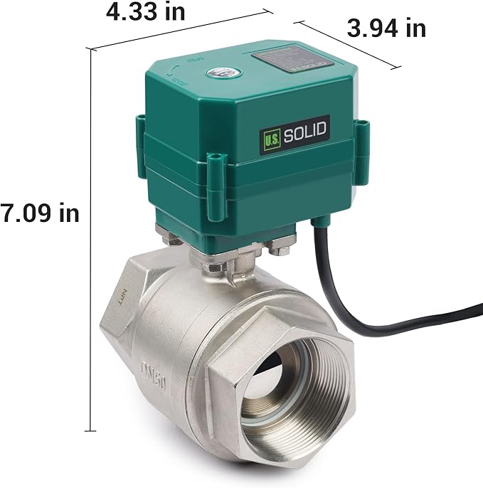 U.S. Solid 2" Motorized Ball Valve with US Plug 110VAC Stainless Steel Electrical Ball Valve,Auto Return, Normally Closed, IP65