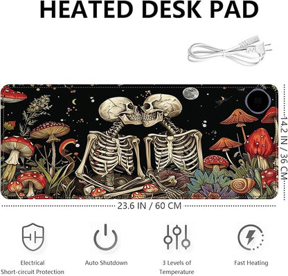 Heated Mouse Pad with 3 Levels Heated & 3 Hours Auto Shut-Off Mouse Pad for Warming Hands in Office Home, 23.6" x 14.2"Large Safe Desk Mat Hand Warmer，Kiss Skull