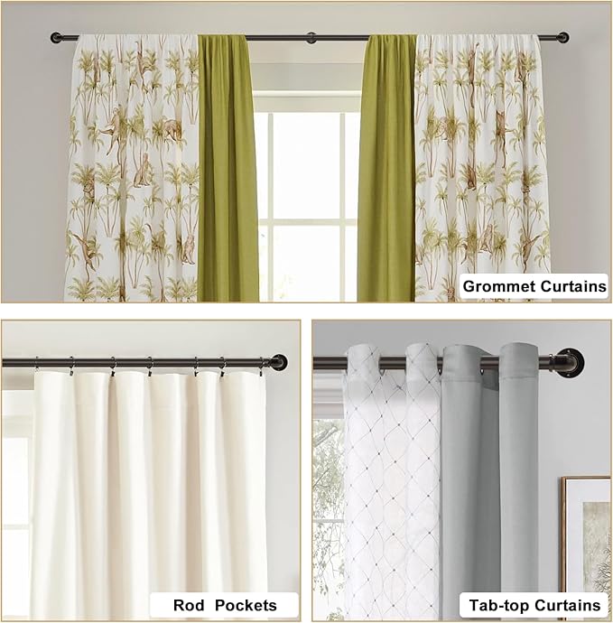 Brown Curtain Rods 18 to 45 Inch, Industrial Curtain Rods,Adjustable Length,1 in Diameter Pipe,Wall or Ceiling Mounted,for Bedroom and Living Room(Antique Bronze 18” to 45”)