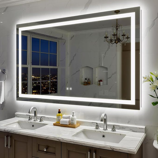 60X36 Inch LED Bathroom Mirror with Lights, Frontlit+ Backlit Bathroom Vanity Mirror for Wall, Ultra-Clear Tempered Glass, Shatter-Proof, Anti-Fog and Memory Function, ETL Listed