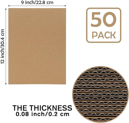 Calenzana 9x12 Corrugated Cardboard Sheets Set of 50, Flat Card Boards Inserts for Crafts, Packing, Shipping, Moving, Mailing