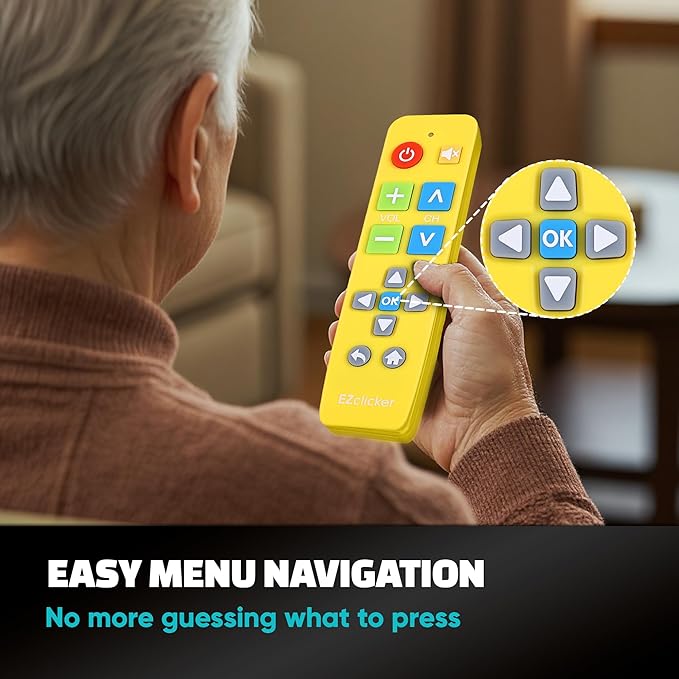 Plus Big Button Universal TV Remote (Yellow) Simple Easy to Use, Works with Major TV Brands (2xAAA Batteries Not Included)