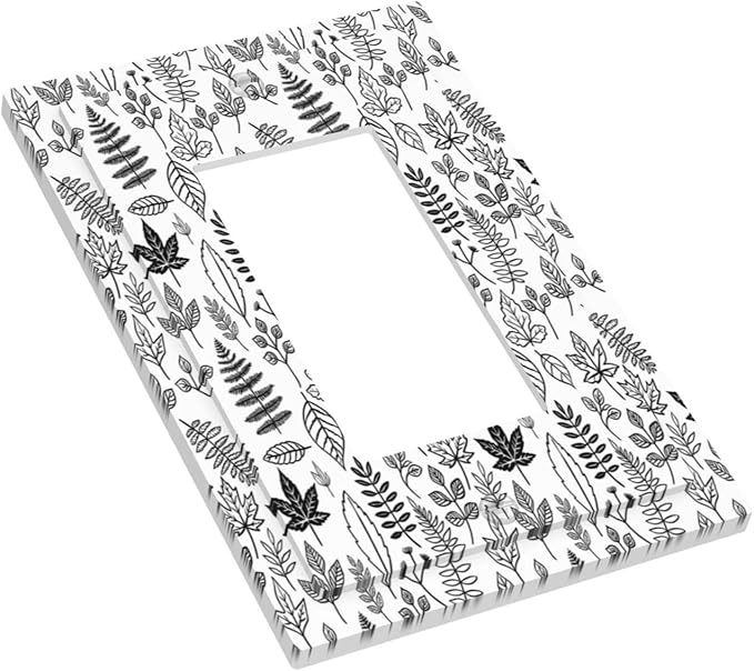 Black White Leaf Wheat Maple Leaf Plant Decorative Outlet Covers 1 Gang Single Rocker Light Switch Cover Plate Wall Plates GFCI Faceplate for Bedroom Bathroom Decor